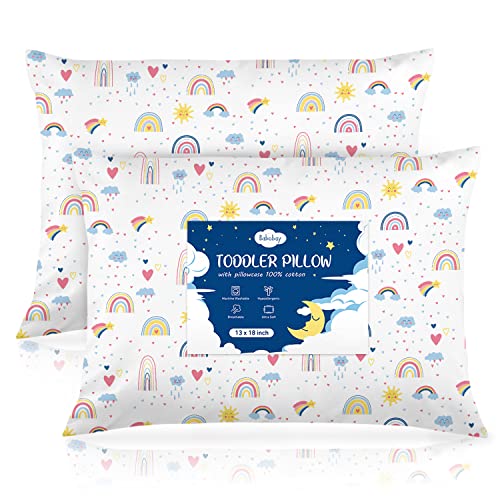 Babebay Toddler Pillow,13X18 Toddler Pillows for Sleeping, Machine Washable Kids Pillow with Pillowcase, Perfect for Travel, Toddlers Cot (Sunshine Rainbow) - Image 1