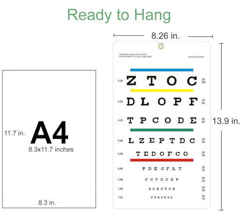 NOYOC Eye Chart, Upgraded Snellen Eye Chart for Eye Exams 10 Feet, 14x8 Inches Plastic Low Vision Eye Charts Wall Chart with Metal Eyelet for Kids Gifts Wall Decoration (10 Feet Test Distance) - Image 2