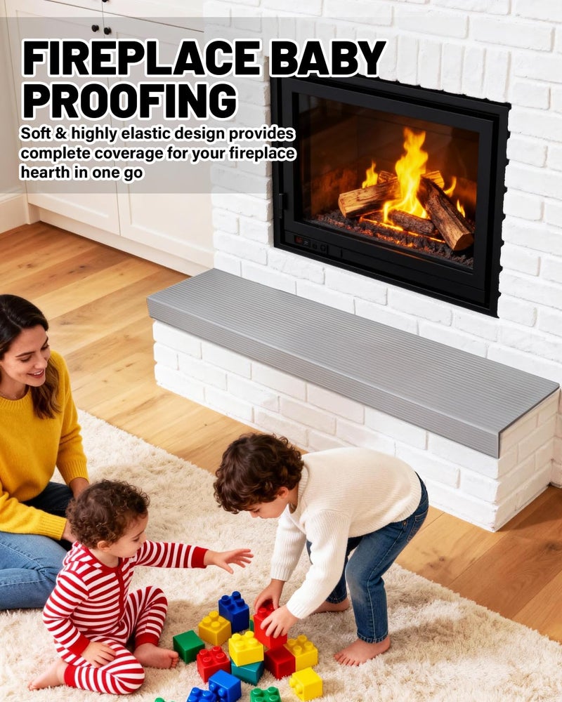JZHLLA Fireplace Baby Proofing, Soft Seat Edge Cushion with Adhesive Backing, 78'' Foam Hearth Pad for Stone Brick Fire Place Bumper Protector for Toddlers Babies Child, Gray - Image 2