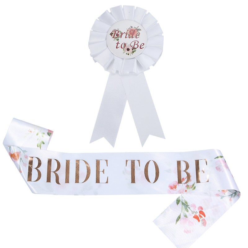 New Flower bride to be Shoulder Strap Badge 2-piece Wedding bride White Badge Ceremony Belt Ribbon - Image 2