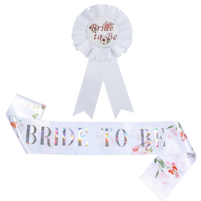 New Flower bride to be Shoulder Strap Badge 2-piece Wedding bride White Badge Ceremony Belt Ribbon - Image 1