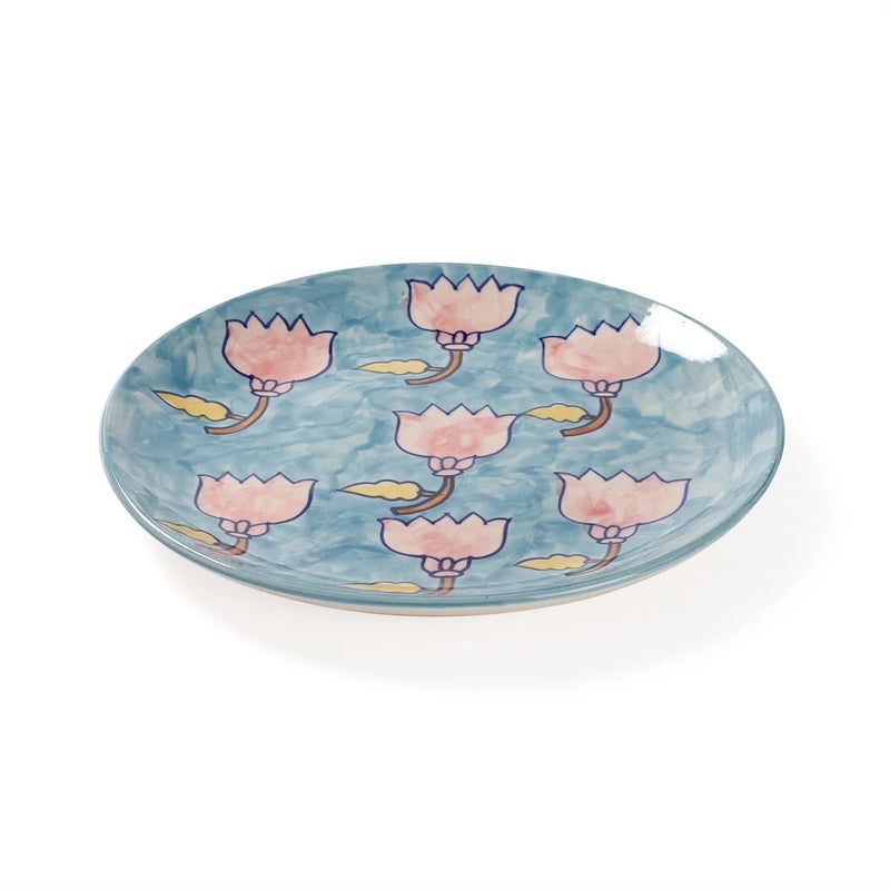 EYAAS LIVE LIFE Eyaas Lotus Hand-Painted Ceramic Dinner Plate Set of 2, Serving Plates, Ceramic Plates for Dinner, Microwave and Dishwasher Safe (2 Pcs, 10 Inch, Blue, Pink, & Yellow)  - Image 4