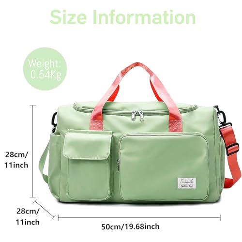 Suruid Travel Duffel Bag with Shoes Compartment Sports Gym Bag with Dry Wet Separated Pocket for Men and Women, Overnight Bag Weekender Bag Training Handbag Yoga Bag - Bright Green Pink - Image 2