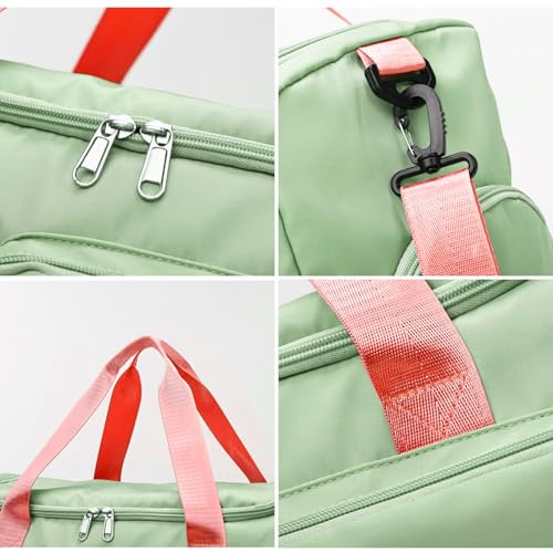 Suruid Travel Duffel Bag with Shoes Compartment Sports Gym Bag with Dry Wet Separated Pocket for Men and Women, Overnight Bag Weekender Bag Training Handbag Yoga Bag - Bright Green Pink - Image 5