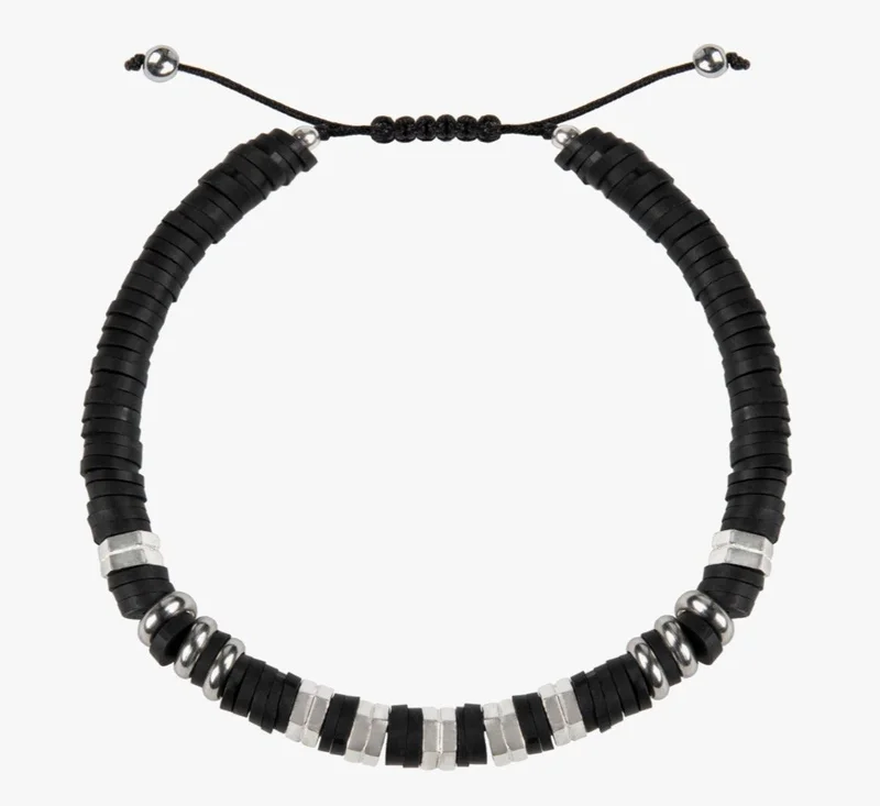Minza  Minza “Daaj” Men’s Bracelet, 925 Sterling Silver & Hematite Beads Bracelet, Steel & Black Fimo Adjustable Bracelet for Men, Handmade Jewelry for Casual & Everyday Wear. for Men | Best Price UAE