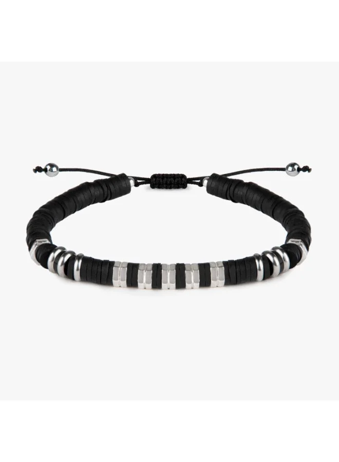 Minza  Minza “Daaj” Men’s Bracelet, 925 Sterling Silver & Hematite Beads Bracelet, Steel & Black Fimo Adjustable Bracelet for Men, Handmade Jewelry for Casual & Everyday Wear. for Men | Best Price UAE