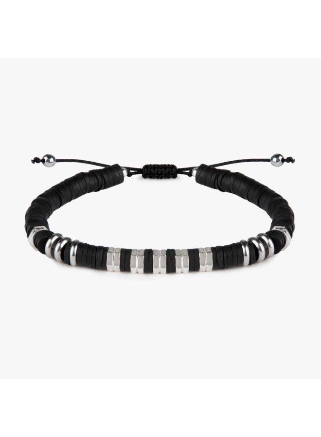 Minza “Daaj” Men’s Bracelet, 925 Sterling Silver & Hematite Beads Bracelet, Steel & Black Fimo Adjustable Bracelet for Men, Handmade Jewelry for Casual & Everyday Wear. - Image 4