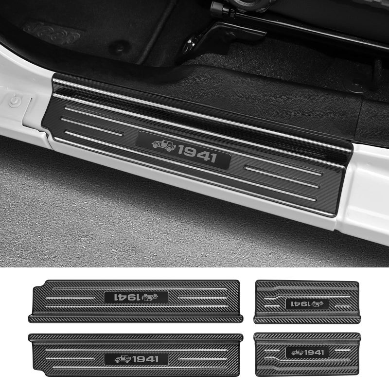 Bercicci 4PCS Door Sill Protector for Jeep Wrangler JL JLU 20182025 2026 Gladiator JT 20202025 2026 Accessories Stainless Steel Front and Rear Door Car Pedal Kick Protection Carbon Fiber