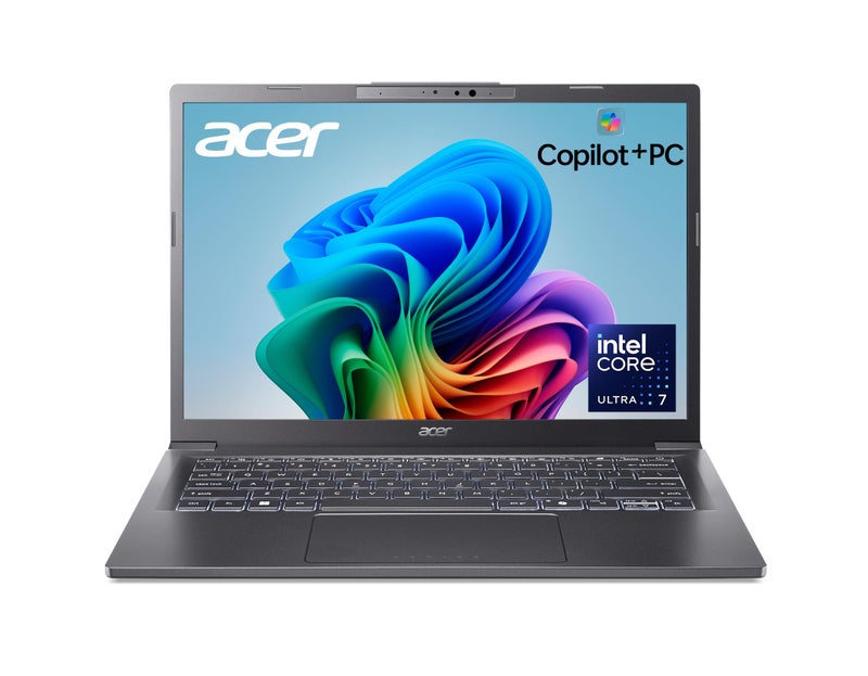 أيسر Acer Aspire 14 AI Copilot+ PC | 14" WUXGA Display | Intel Core Ultra 7 Processor 256V | NPU: Up to 47 Tops - GPU: Up to 64 Tops | Intel ARC 140V | 16GB LPDDR5X | 512GB SSD | Wi-Fi 6E | A14-52M-72S0 English Gray - Image 1