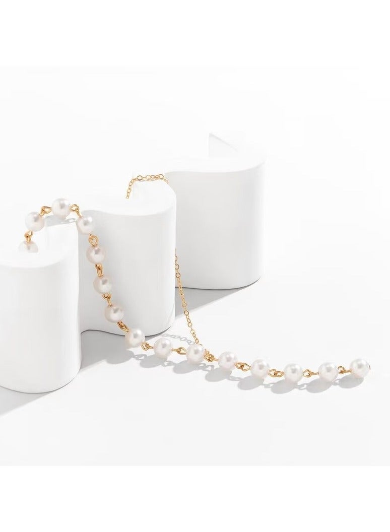 Goolsky Boho Pearl Neckalce Long Pearl Drop Y Necklace Gold Pearl Choker Necklace Pearl Beaded Chain Necklace Vintage Pearl Tassel Neckalce Asymmetrical Pearl Pendant Necklace - Image 2