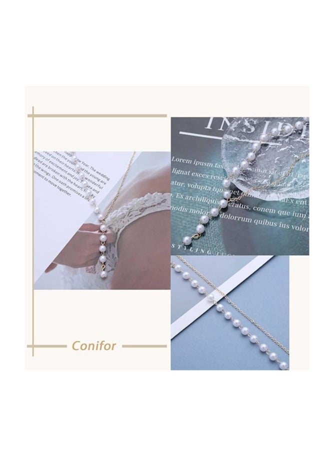 Goolsky Boho Pearl Neckalce Long Pearl Drop Y Necklace Gold Pearl Choker Necklace Pearl Beaded Chain Necklace Vintage Pearl Tassel Neckalce Asymmetrical Pearl Pendant Necklace - Image 4