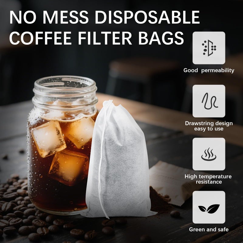 lipetol 150 Pcs Cold Brew Bags 4x6 inch, No Mess Disposable Cold Brew Coffee Filter Pouches with Drawstring Large Empty Tea Bag for Loose Leaf Tea, Iced Coffee, Herbs, Spice, Home brewing, Hot pot - Image 5