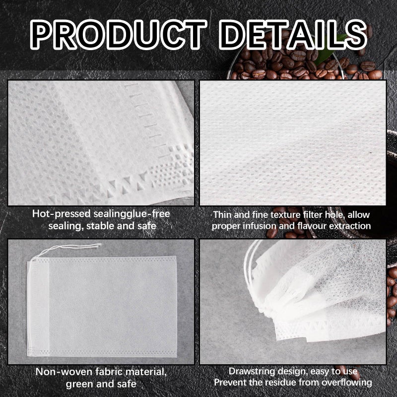 lipetol 150 Pcs Cold Brew Bags 4x6 inch, No Mess Disposable Cold Brew Coffee Filter Pouches with Drawstring Large Empty Tea Bag for Loose Leaf Tea, Iced Coffee, Herbs, Spice, Home brewing, Hot pot - Image 3