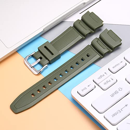 MCXGL Natural Resin Replacement Watch Band for Casio AE-1200 SGW-300H MRW-200H W-735H Waterproof Sport Rubber strap(ArmyGreen) - Image 3