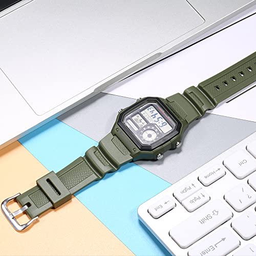 MCXGL Natural Resin Replacement Watch Band for Casio AE-1200 SGW-300H MRW-200H W-735H Waterproof Sport Rubber strap(ArmyGreen) - Image 5
