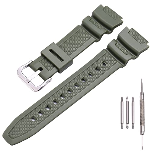 MCXGL Natural Resin Replacement Watch Band for Casio AE-1200 SGW-300H MRW-200H W-735H Waterproof Sport Rubber strap(ArmyGreen) - Image 1