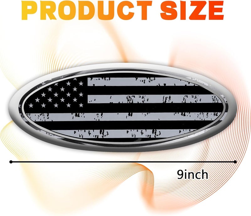 Hirificing Tailgate Emblem for Ford F150 F250 F350 Gray American Flag 9 Inch Front Grill Emblem for Ford Emblem, Aluminum Oval Overlay Front Grill Rear Tailgate American Flag Decal Badge(Gray) Flexible anti-break - Image 2