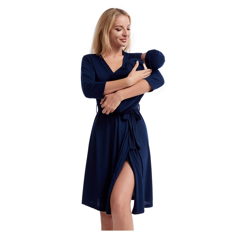 Galabloomer Maternity Robe and Baby Receiving Blanket, Matching Mommy Labor Delivery Robe and Swaddle Set - Image 1