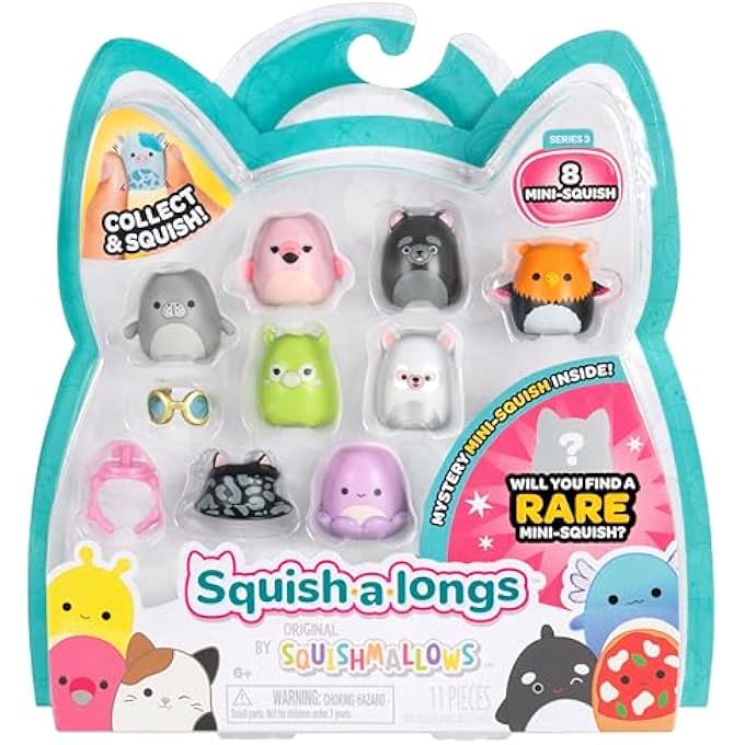 Squish-a-longs Mini-Squish 8-Pack (Wave 3, Style 3) - Pink Flamingo, Griffin, Octopus, Lemur, Cairn Terrier, Green Llama, Manatee, and a mystery Mini-Squish - Image 1