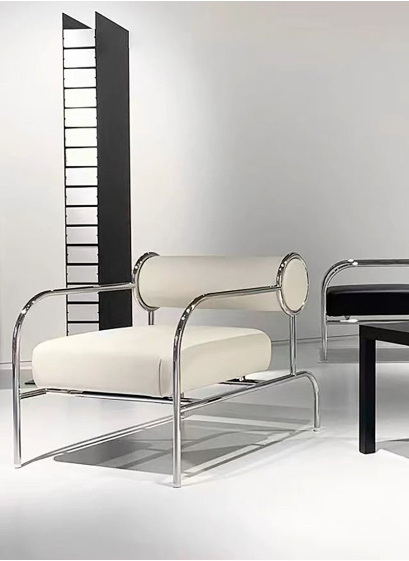 Merry Moments Modern Armchair Upholstered Armchair Lounge Chair Sofa Chair Dining Chair Makeup Chair for Bedroom Living Dining Retail in White Leather Metal Base H65xW62xL92 cm  - Image 1