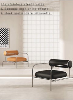 Merry Moments Modern Armchair Upholstered Armchair Lounge Chair Sofa Chair Dining Chair Makeup Chair for Bedroom Living Dining Retail in White Leather Metal Base H65xW62xL92 cm  - Image 3