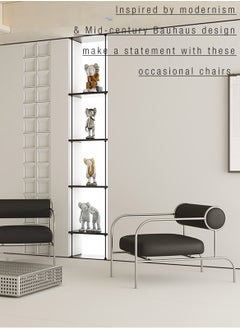 Merry Moments Modern Armchair Upholstered Armchair Lounge Chair Sofa Chair Dining Chair Makeup Chair for Bedroom Living Dining Retail in White Leather Metal Base H65xW62xL92 cm  - Image 2