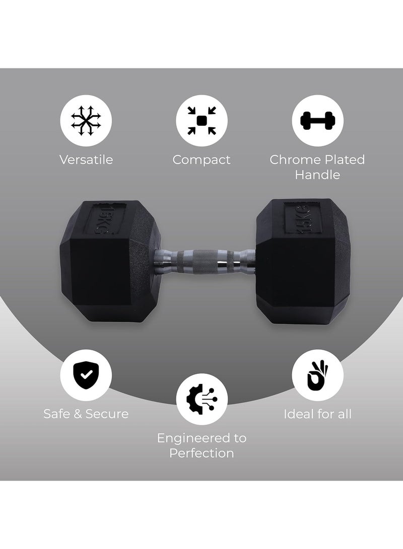 بلا نهاية زوج من الدمبل سداسي الشكل مطلي بالمطاط بوزن 15 كجم (2 × 33 رطلاً) | اللون: أسود | المادة: حديد ومطاط | مثالي لكمال الأجسام، واللياقة البدنية، ورفع الأثقال، والتدريب في المنزل أو الصالة الرياضية - Image 5
