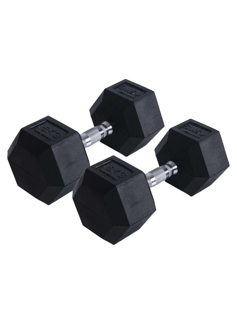 بلا نهاية زوج من الدمبل سداسي الشكل مطلي بالمطاط بوزن 15 كجم (2 × 33 رطلاً) | اللون: أسود | المادة: حديد ومطاط | مثالي لكمال الأجسام، واللياقة البدنية، ورفع الأثقال، والتدريب في المنزل أو الصالة الرياضية - Image 4