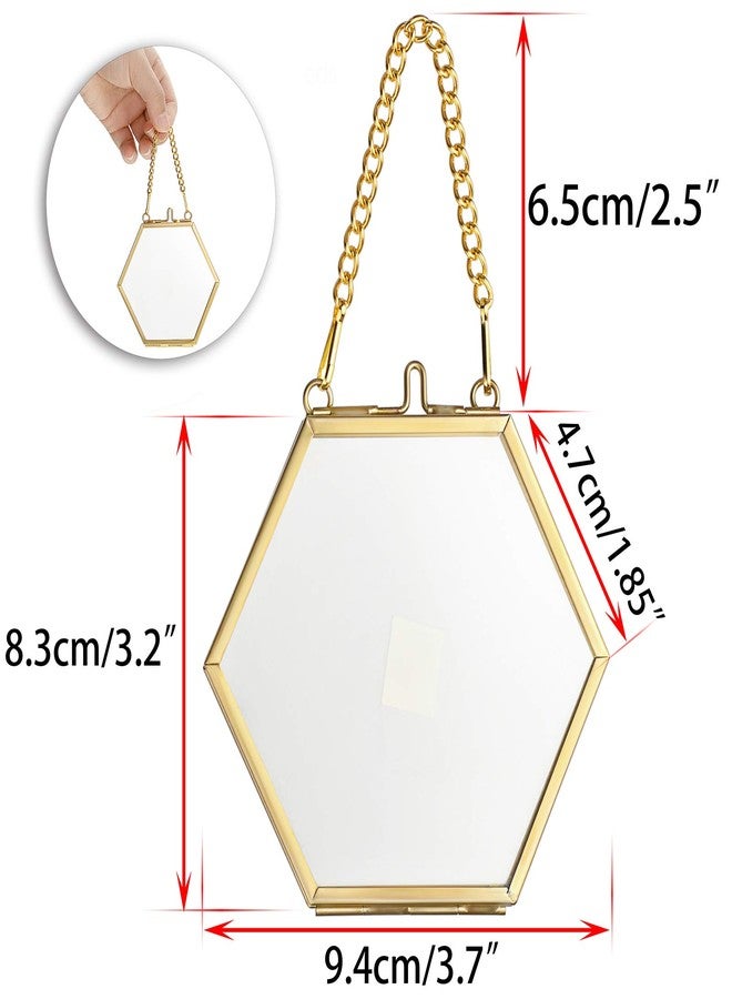 JUXYES 4 Pack Hexagon Mini Wall Hanging Brass Frames for Pressed Flowers, Double Glass Hanging Picture Artwork Display Frame, Gold Floating Style Gallery Wall Frame for Picture, Poster, etc - Image 2