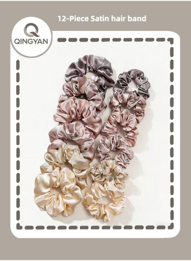 QINGYAN Satin Hair Bands 12PK for Women Girls,Soft Than Silk for Hair,Big Pony Tail Holders and Hair Ties for Girls, Fashion Ties and Bands for Thin Thick Curly Hair,Never Damage Hair,Hair Accessories - Image 1