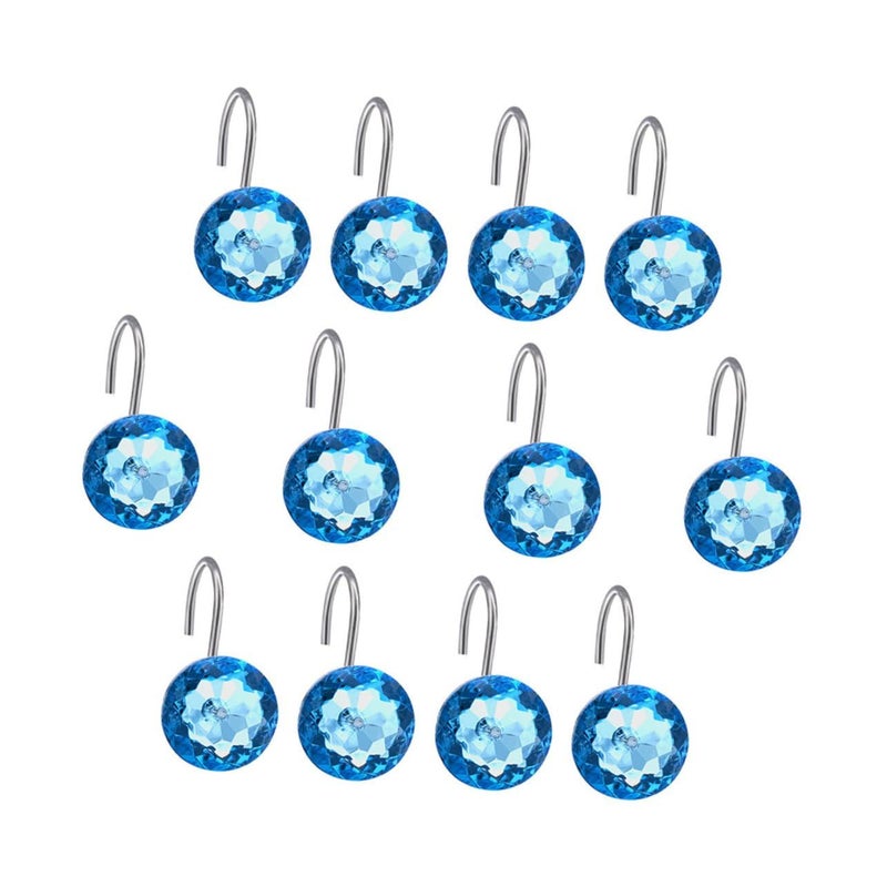Acrylic Shower Curtain Hooks 12 Pack Smooth Slide Crystal Design Blue - Image 2