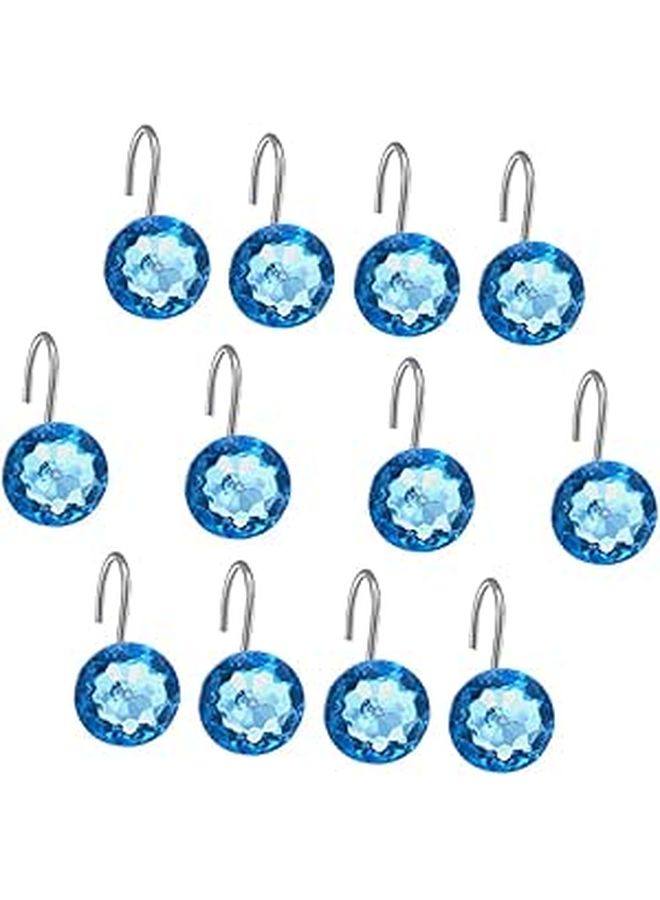 Acrylic Shower Curtain Hooks 12 Pack Smooth Slide Crystal Design Blue - Image 1