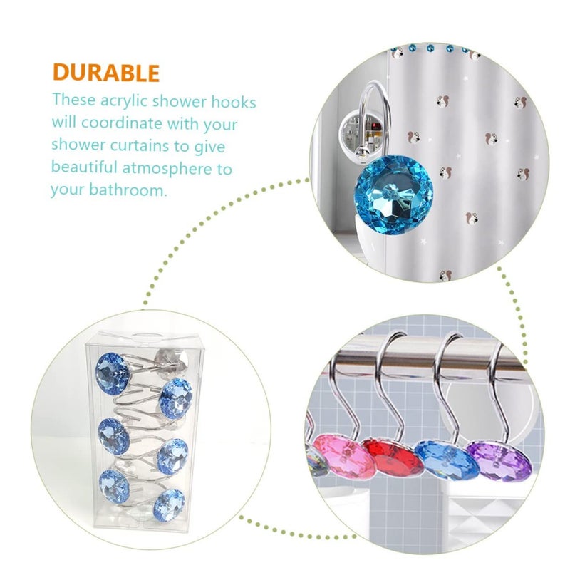 Acrylic Shower Curtain Hooks 12 Pack Smooth Slide Crystal Design Blue - Image 5