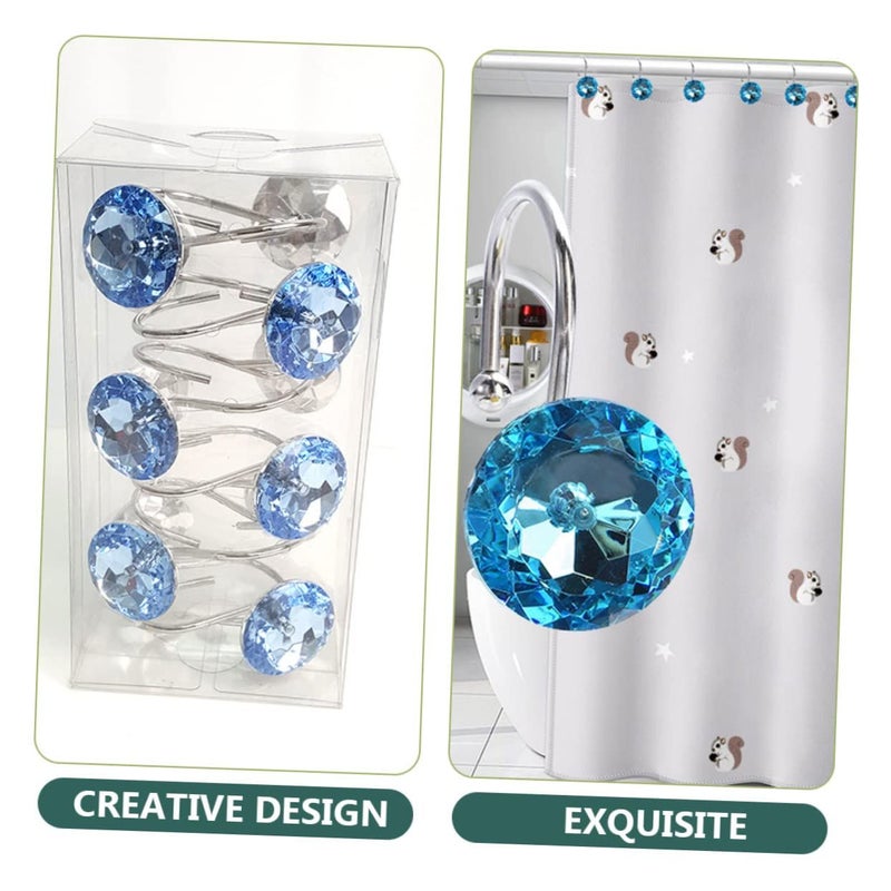 Acrylic Shower Curtain Hooks 12 Pack Smooth Slide Crystal Design Blue - Image 3