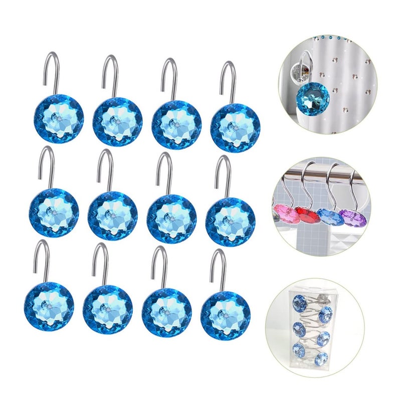 Acrylic Shower Curtain Hooks 12 Pack Smooth Slide Crystal Design Blue - Image 4