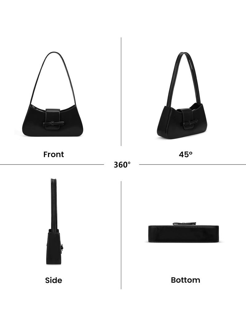 KASTWAVE Black Shoulder Bag Tote Bag for Women Bow Purse for Women Y2k Hobo Handbags Satchel Bag Trendy Clutch Black Purse Vegan Leather Y2k Underarm Bag - Image 5