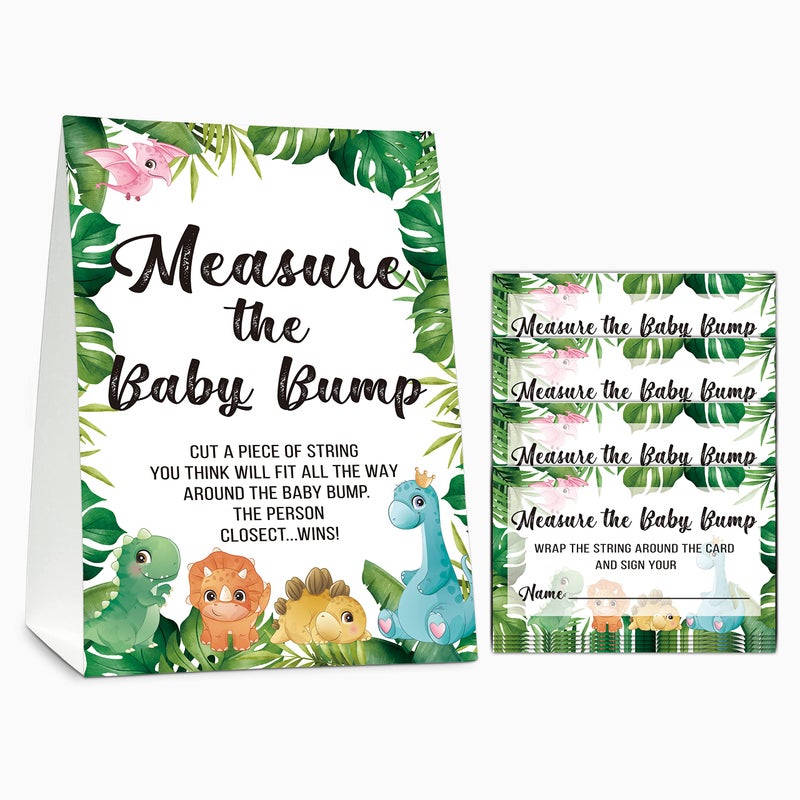Baby Shower Game Set Measure The Baby Bump1 Standing Sign 50 Find Cards Safari Jungle How Big is Mommys Belly Party Game Dinosaur Baby ShowerGender Reveal Party Favor DecorA04