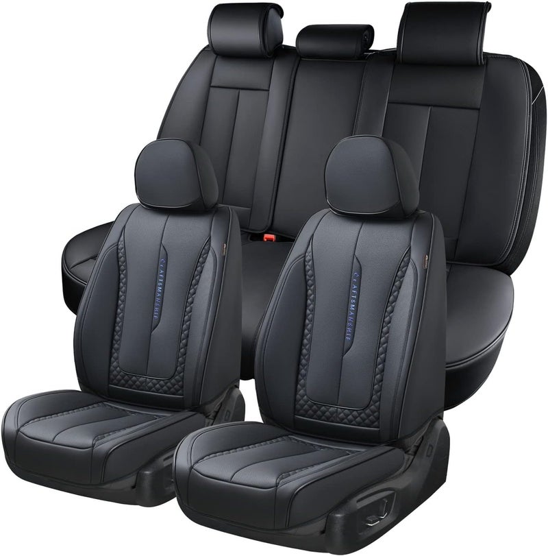 Coverado Car Seat Cover Full Set Black Seat Covers Front Seats Back Seat Covers Nappa Leather Waterproof Car Seat Cushion Car Seat Protector Universal Fit Most Cars