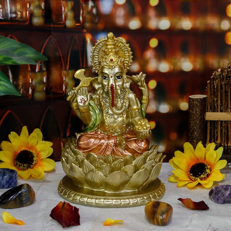 63H Resin Hindu God Lord Ganesha Idol Statue Elephant God Ganpati Figurine for Home Temple Mandir Altar Shrine Puja Item Ganesh Chaturthi Decor Spiritual ornament for Yoga Meditation Pooja Room