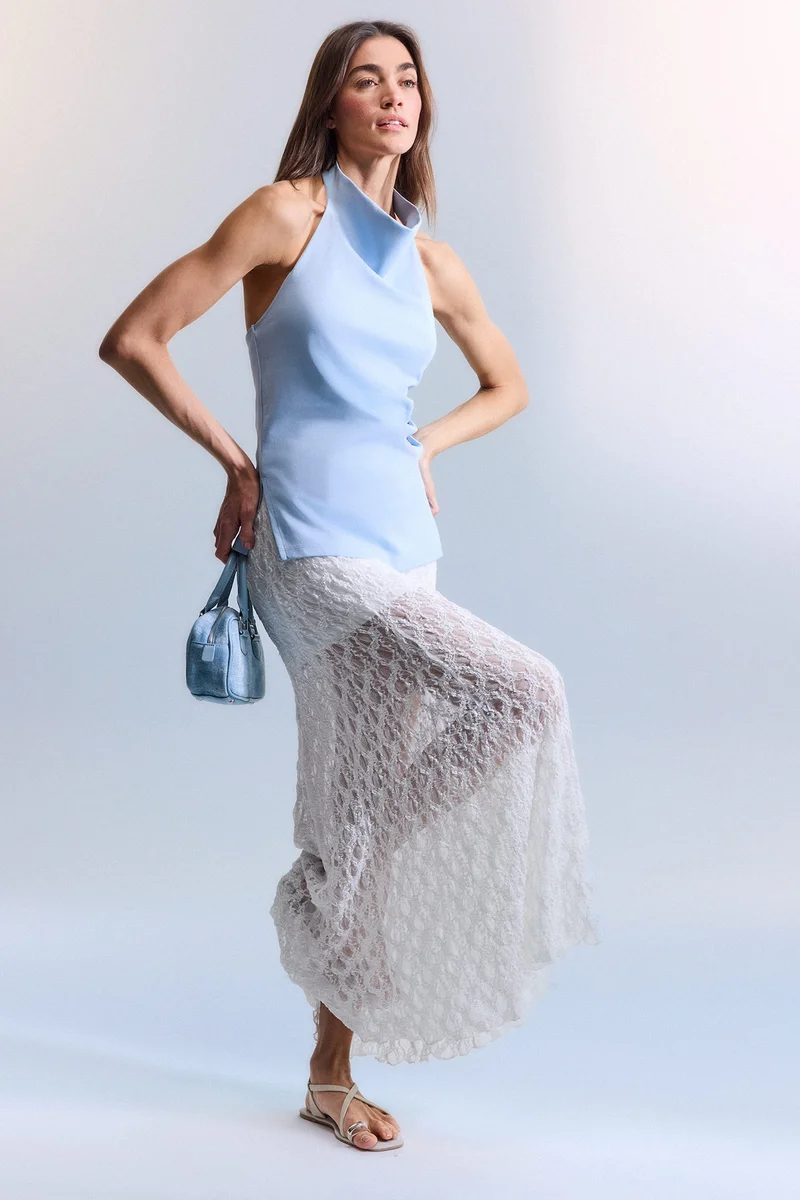 ديفاكتو A Cut Lace Lined Normal Waist Maxi Knitted Skirt