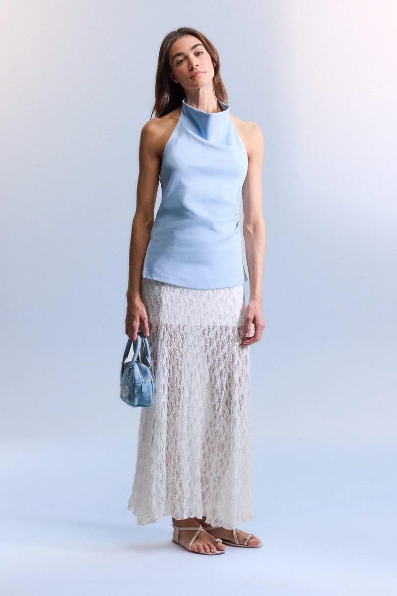 ديفاكتو A Cut Lace Lined Normal Waist Maxi Knitted Skirt