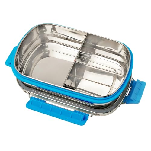 PDDFALCON Stainless Steel Munch Trio Lunch Box with 3 Compartment, 100% Leak-Proof, BIS Certified, Jindal Seal & Made in India Bento Box - 750ml (Turkish Blue) (Not Leakproof Internally) - Image 1