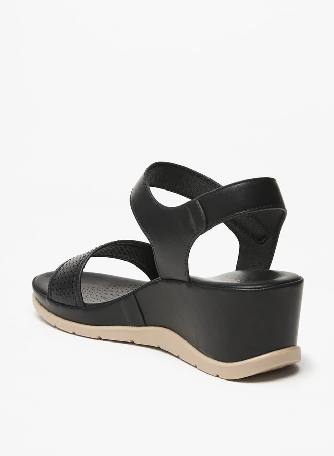 Le Confort Women's Textured Wedge Heel Sandals with Hook and Loop Closure