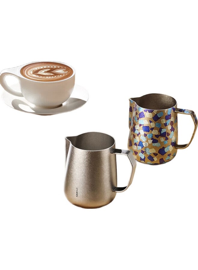 Simelo Pure Titanium Coffee Latte Art Pitcher, Pointed Milk Frother, Professional Latte Art Cup, 600Ml, Dazzling Galaxy - Image 3