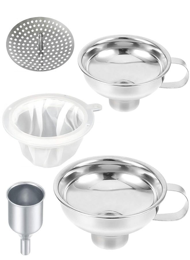 Lmoszuak Stainless Steel Food Canning Funnels for Kitchen Use,Wide Mouth Funnel for Regular Mason Jar,Large Canning Supplies Kit for Filling Bottle(2pcs funnels,Strainer,mesh,Dispensing Funnel) - Image 1