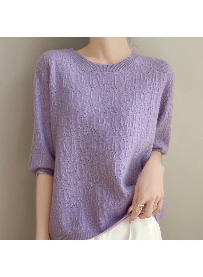 MIIOW Round Neck Short Sleeve Irregular Jacquard Hollow Knitted Sweater For Women, Slimming And Versatile Top For Commuting And Daily Wear - Image 3