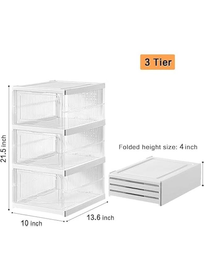 HOOKOR Foldable Shoe Rack Collapsible Storage Box, Free Standing Bins Stackable Plastic Tote with Lids Organizing Installation Free Clear Dustproof 3 Layers (92-01)  - Image 2