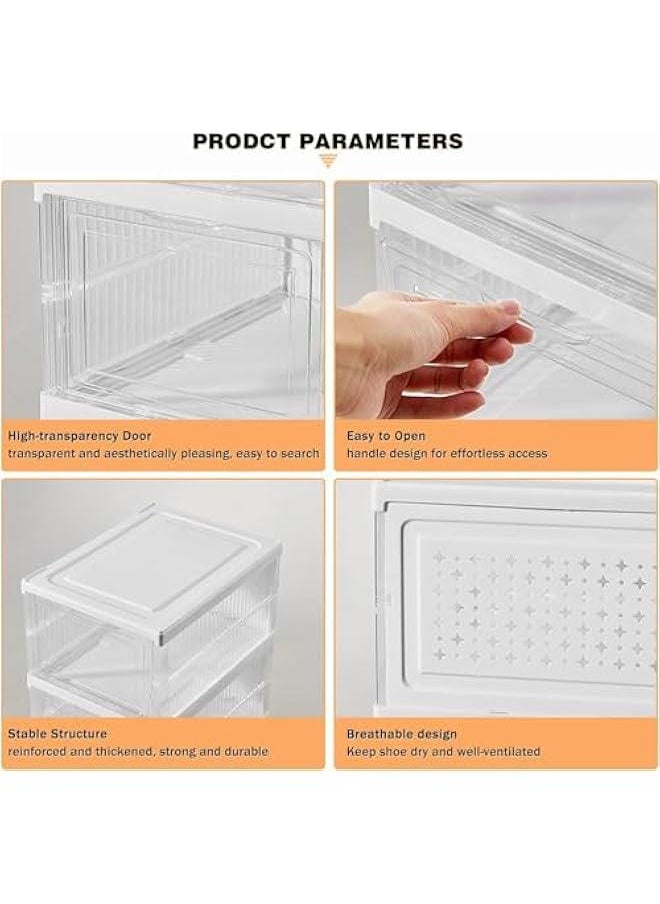 HOOKOR Foldable Shoe Rack Collapsible Storage Box, Free Standing Bins Stackable Plastic Tote with Lids Organizing Installation Free Clear Dustproof 3 Layers (92-01)  - Image 3