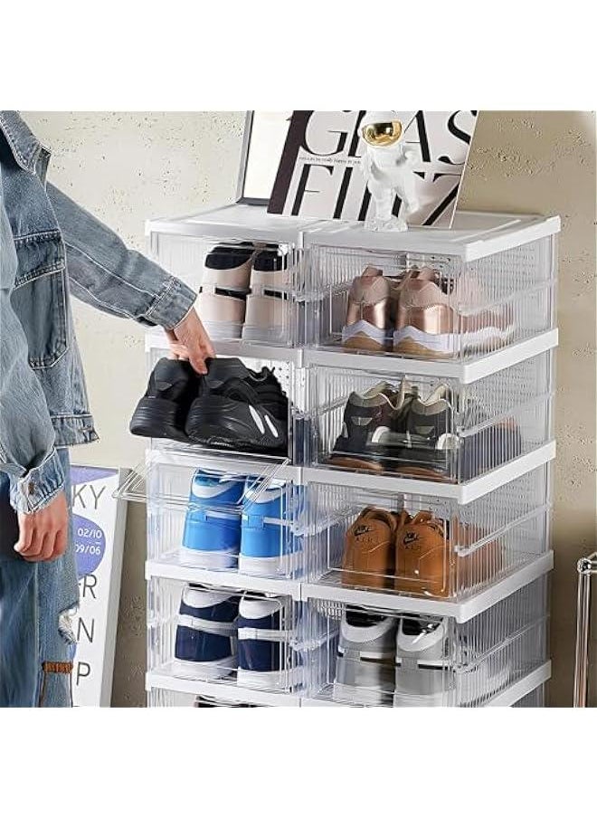 HOOKOR Foldable Shoe Rack Collapsible Storage Box, Free Standing Bins Stackable Plastic Tote with Lids Organizing Installation Free Clear Dustproof 3 Layers (92-01)  - Image 4