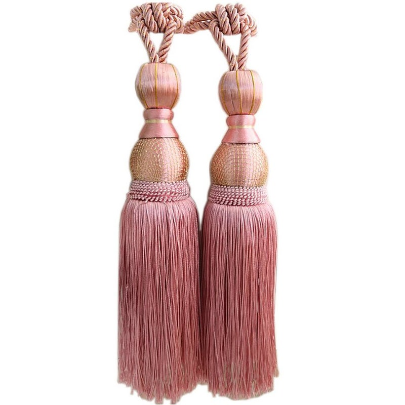 EleCharm 1 Pair Simple Elegant Curtain Cord Tie Drape Holdback Bedroom Curtain Buckle (Dark Pink) - Image 1